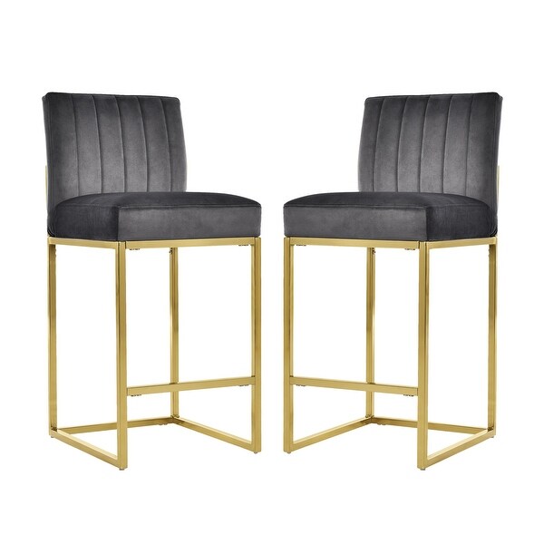 Yssa Modern Upholstered Bar Stools in Gray and Gold - N/A