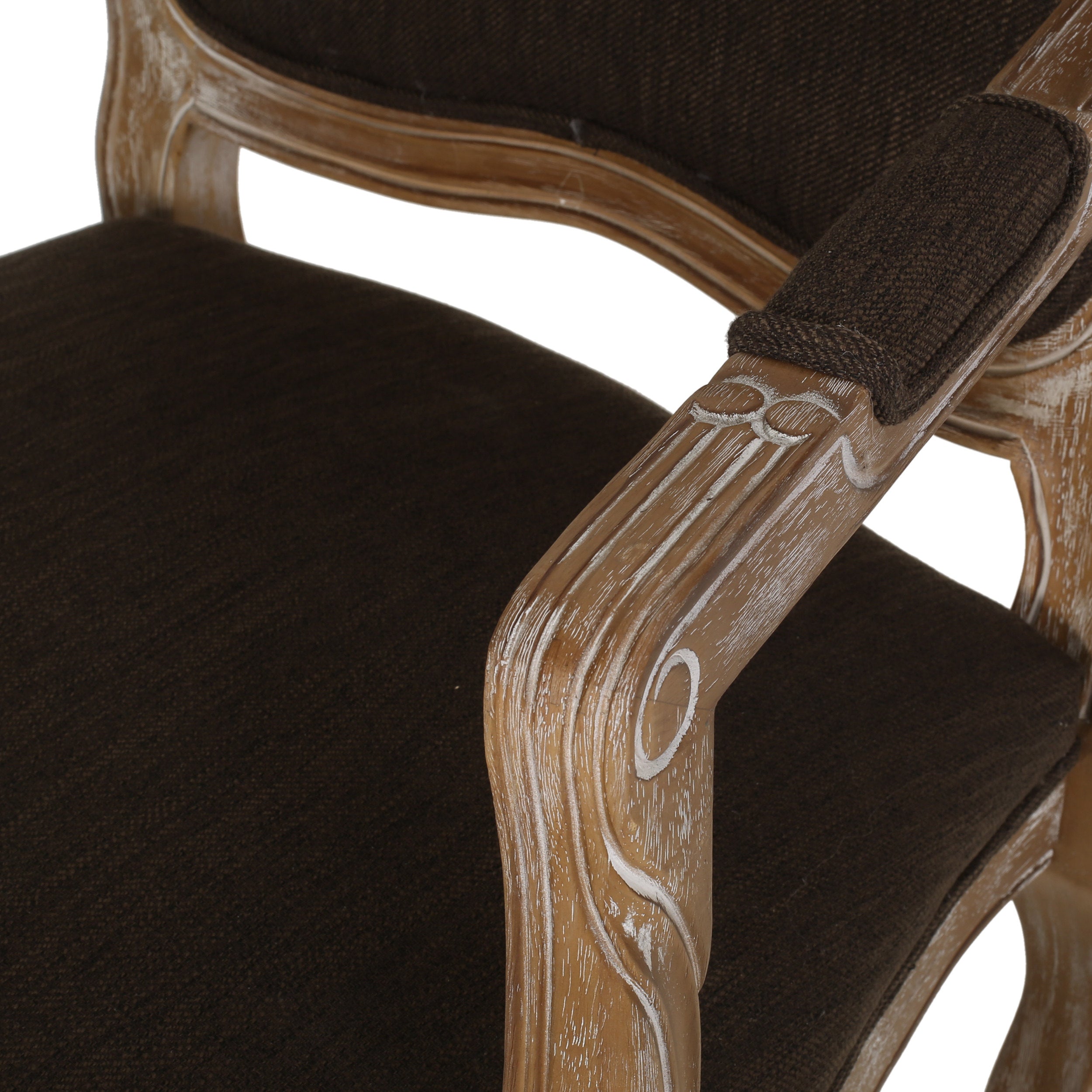 Stene French Country Wood Upholstered Dining Armchair