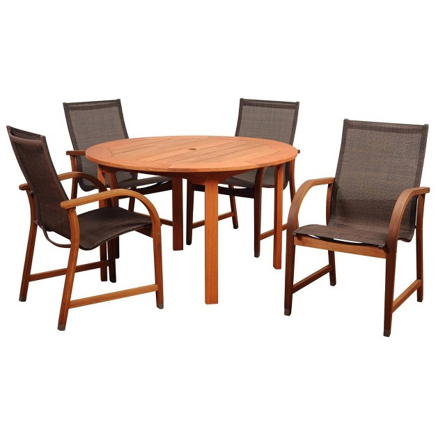 Bahamas 5pc Patio Eucalyptus Wood Round Dining Set International Home Miami