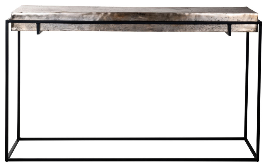 Champagne Gold Aluminum Console Table  OROA Calloway   Industrial   Console Tables   by Oroa   Distinctive Furniture  Houzz