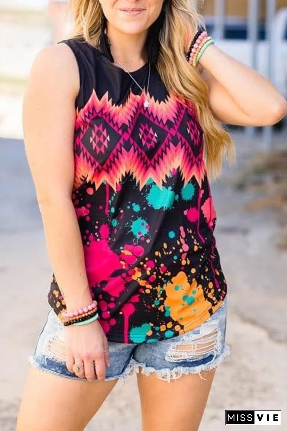 Tribal Tie-dye Print Tank Top