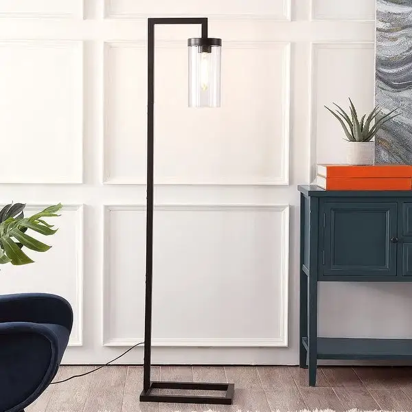 63 in. Modern Bronze Floor Lamp with Clear Seeded Glass Shade and 8W LED Bulb Included - 63