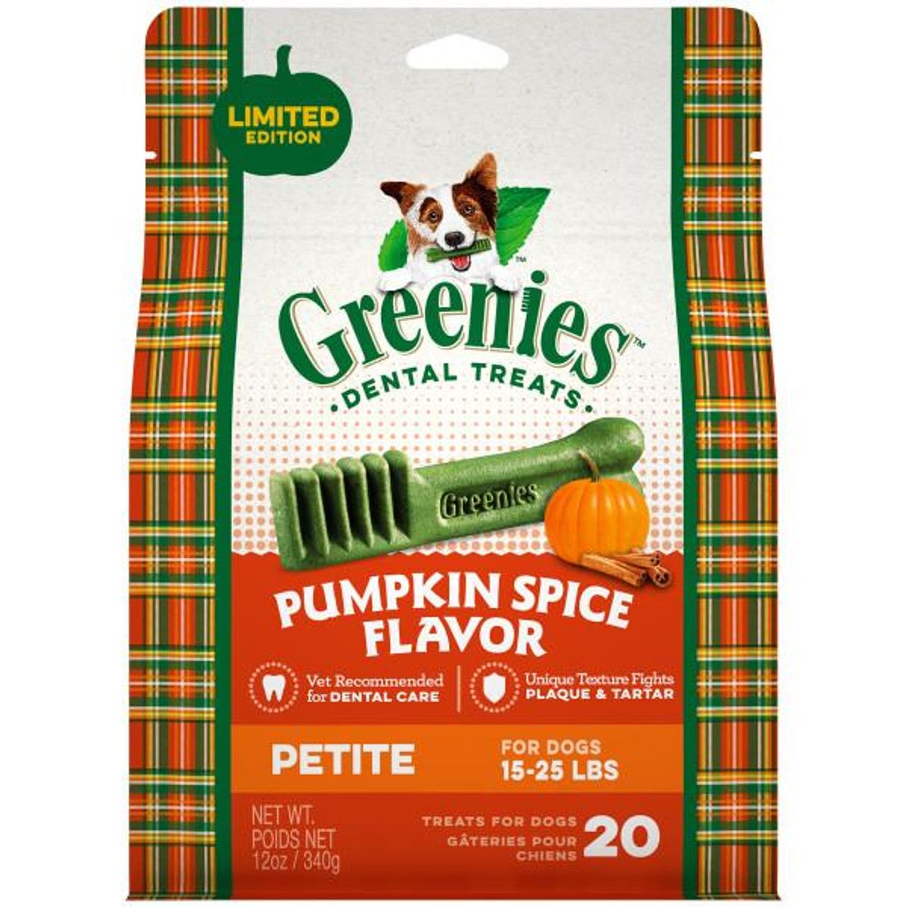 Greenies Pumpkin Spice Petite Size Dental Chews Dog  Treats， 12 oz