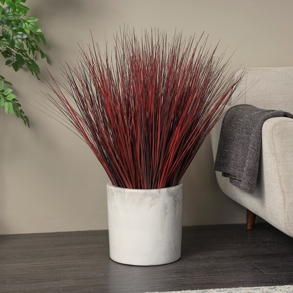 Green or Red Faux Foliage Onion Grass Artificial Plant with Black Plastic Pot