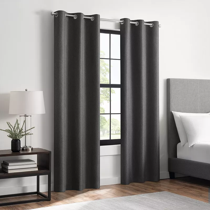 eclipse Magnitech Welwick Herringbone 100% Blackout Grommet Magnetic Closure Window Curtain Panel