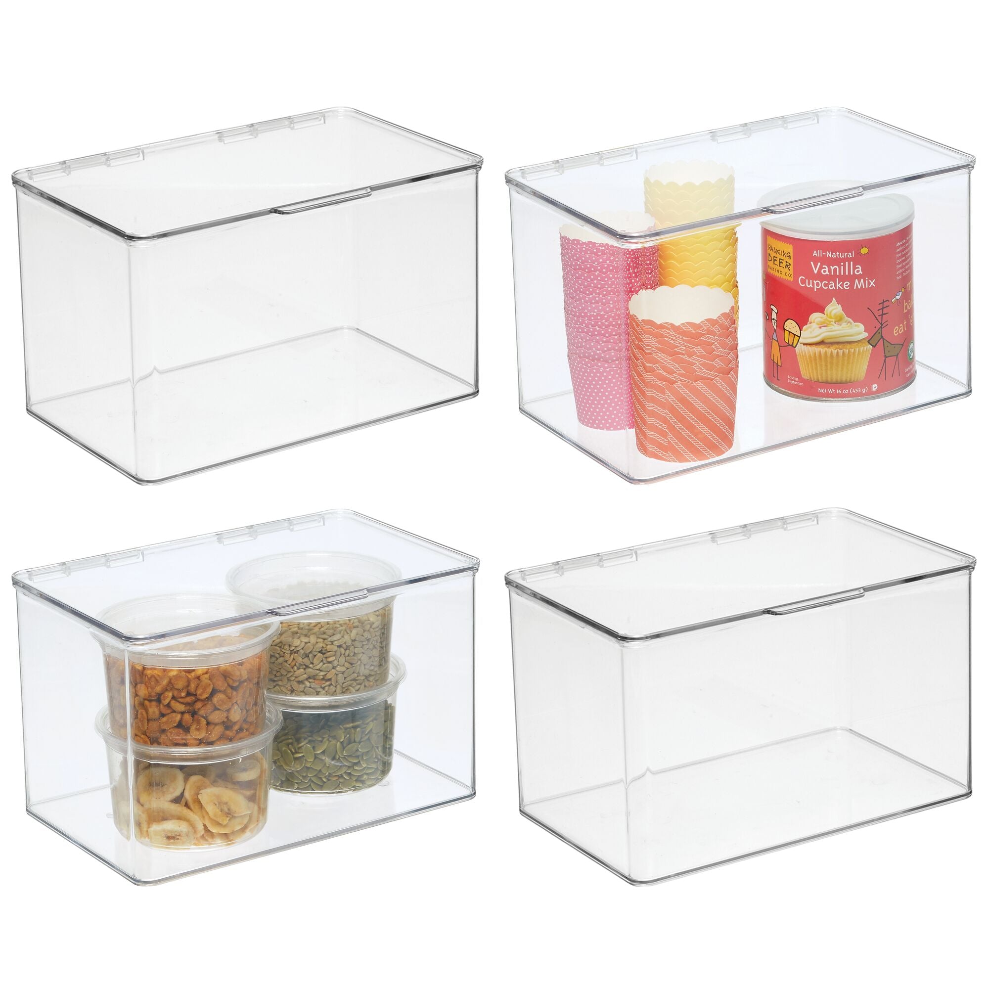 mDesign Plastic Stackable Food Storage Container Box with Hinged Lid - 4 Pack - Clear