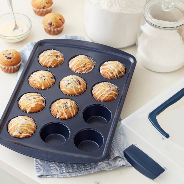 Wilton 12 Cup Diamond infused Non stick Muffin And Cupcake Pan Navy Blue