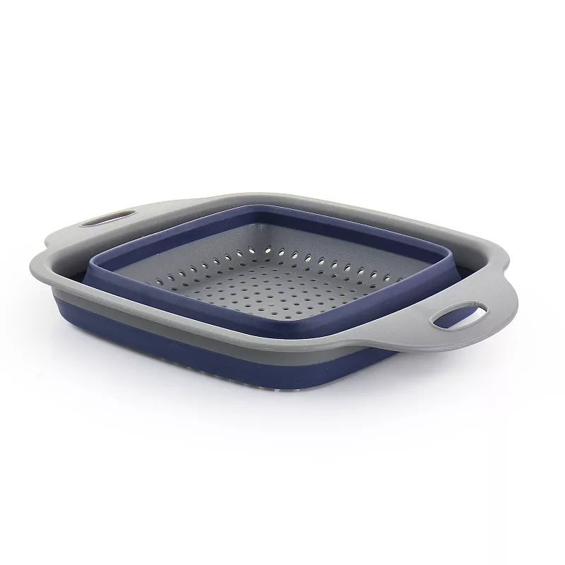 Oster Cocina Bluemarine Collapsible Square Plastic Colander in Blue