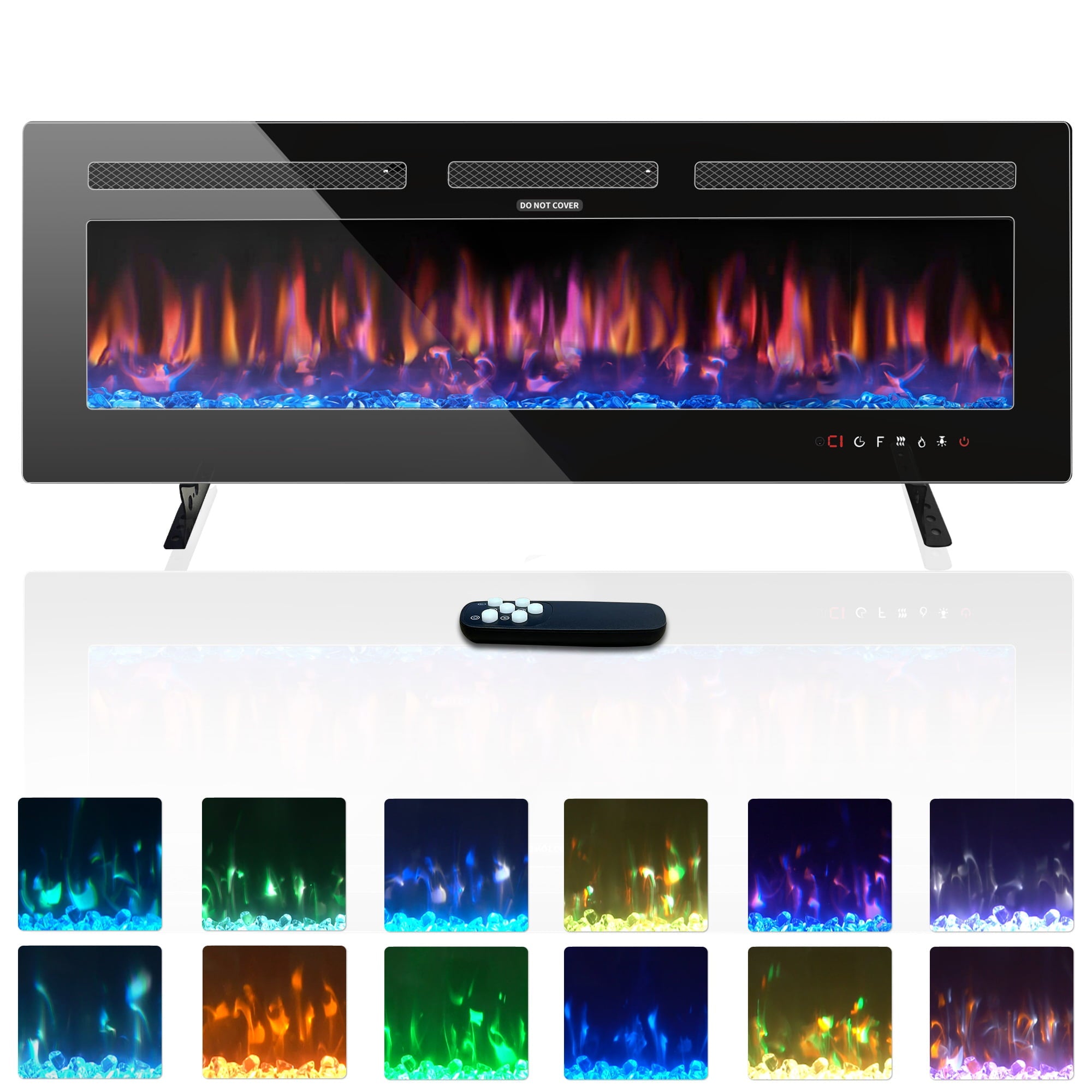 Homesuit 50" Electric Fireplace with Free Standing, Recessed and Wall Mounted 12 Flame Colors