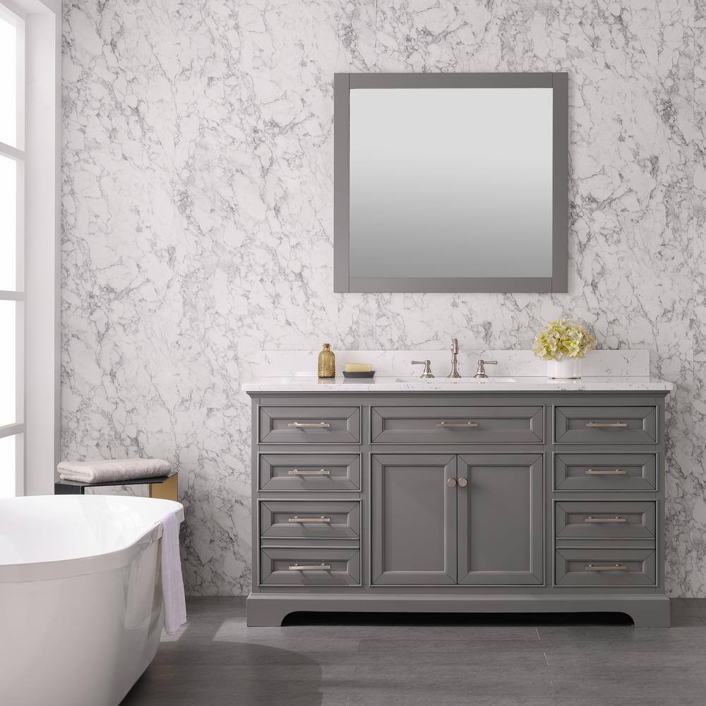 SUDIO Thompson 60 in. W x 22 in. D Bath Vanity in Gray with Engineered Stone Vanity Top in Carrara White with White Basin Thompson-60G-S