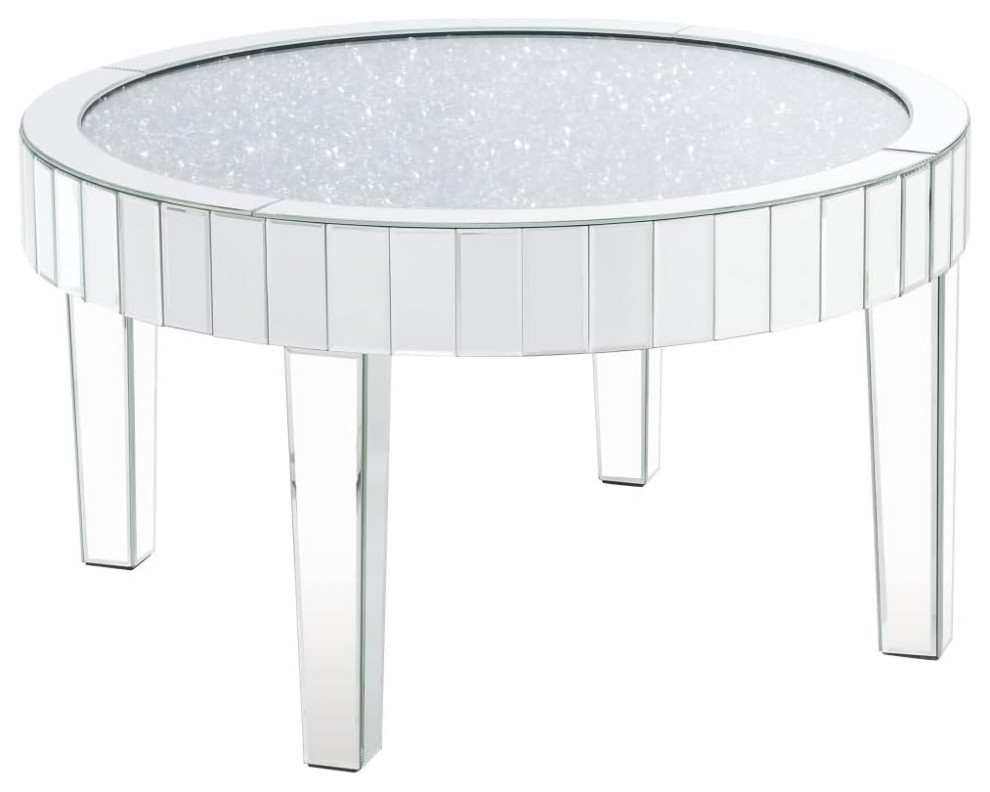 Contemporary Coffee Table  Mirrored Design With Round Sparkling Faux Crystal Top   Contemporary   Coffee Tables   by Decor Love  Houzz