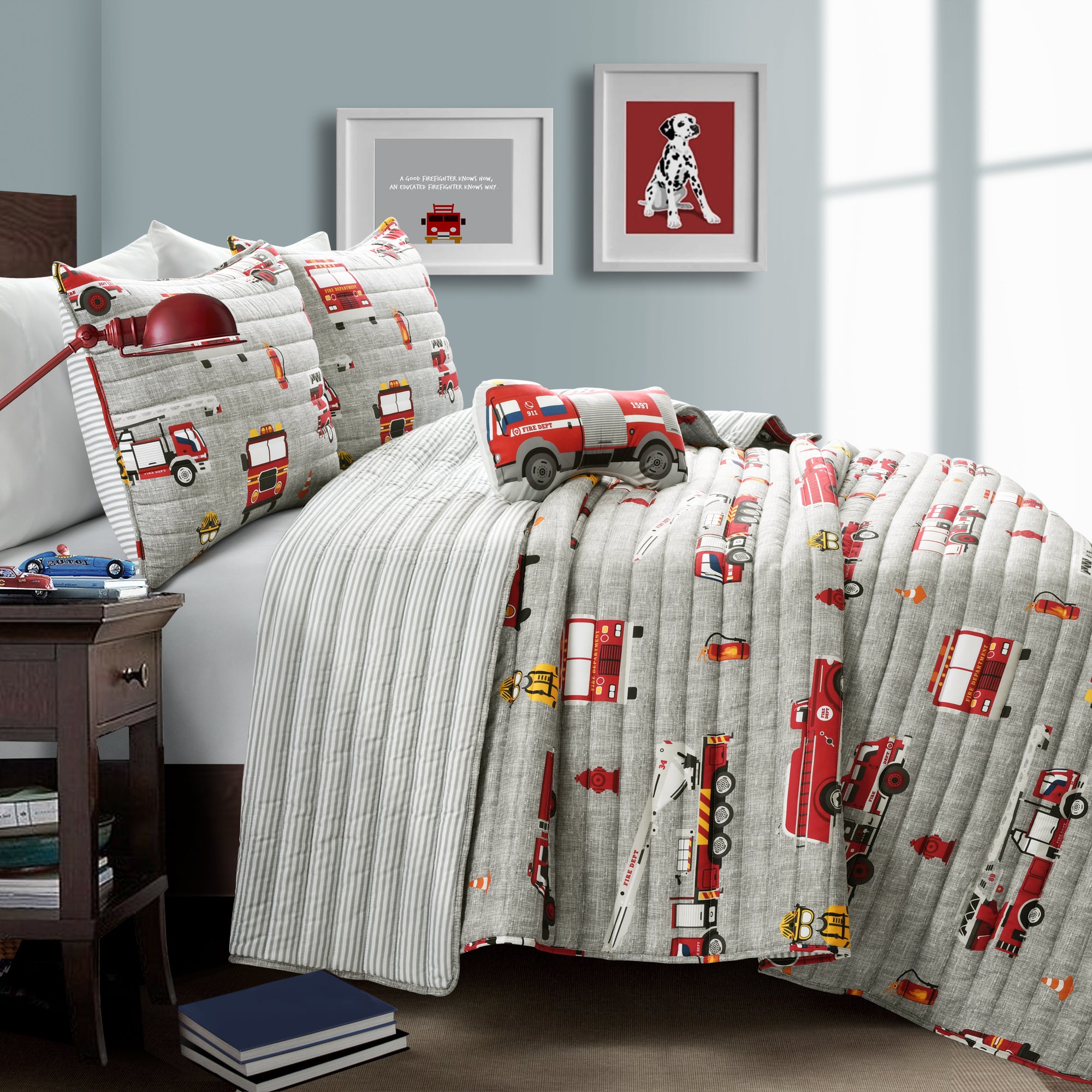 Fire Truck Reversible Quilt Set