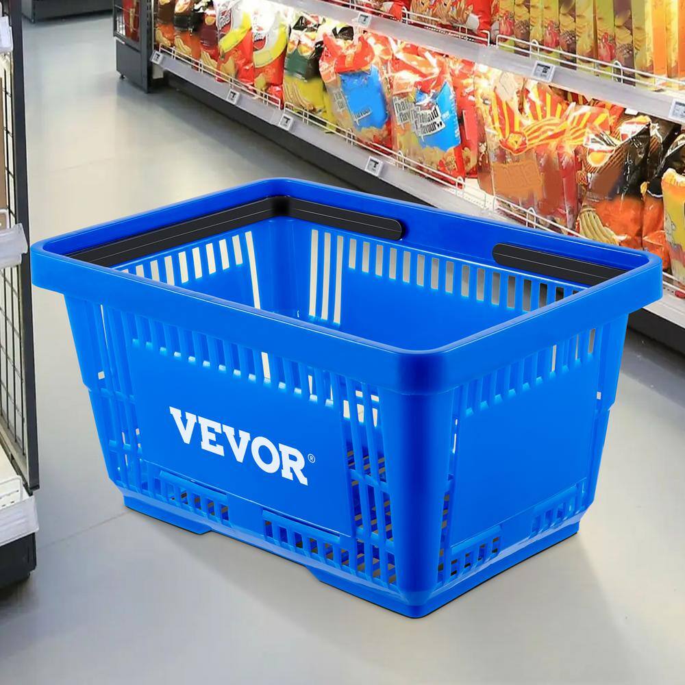 VEVOR Shopping Baskets 16.9 in. x 11.8 in. x 8.7 in. Blue Store Baskets with Plastic Handle and Iron Stand (Set of 12) SLSBGWLDZJL12AFKEV0