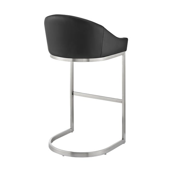 Lina 28 Inch Bar Stool Chair， Metal Cantilever Base， Black Faux Leather