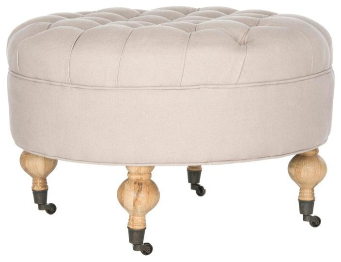 Lark Tufted Round Ottoman Taupe   Traditional   Footstools And Ottomans   by Peachtree Fine Furniture  Houzz