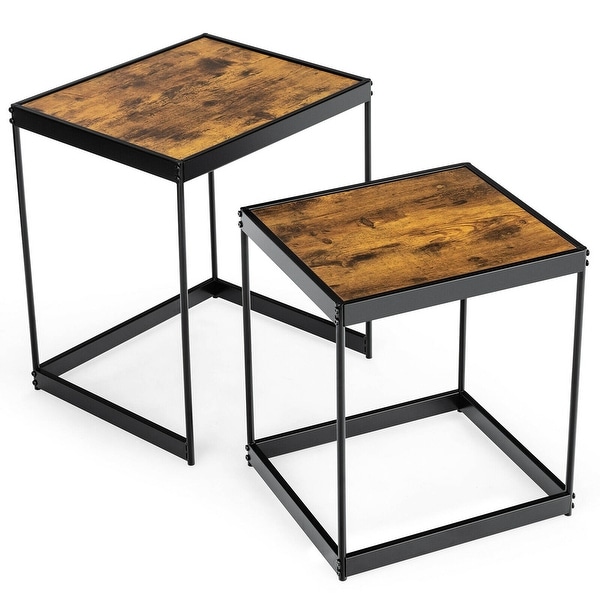 Gymax Coffee Tables Nesting Side Set of 2 for Living Room Modern W/