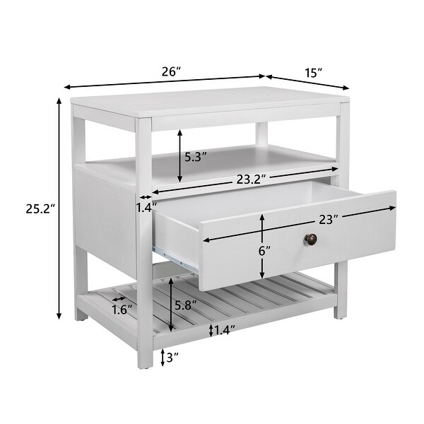 White Wood 1-drawer Storage Nightstand - - 34492213