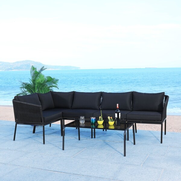 SAFAVIEH Remsin Rope Outdoor Sectional Living Set