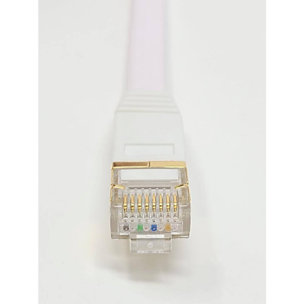 Micro Connectors Inc 50 ft. Cat 7 Shielded RJ45 Flat Patch 32 AWG Cable with Cable Clips White E11-050FL-W