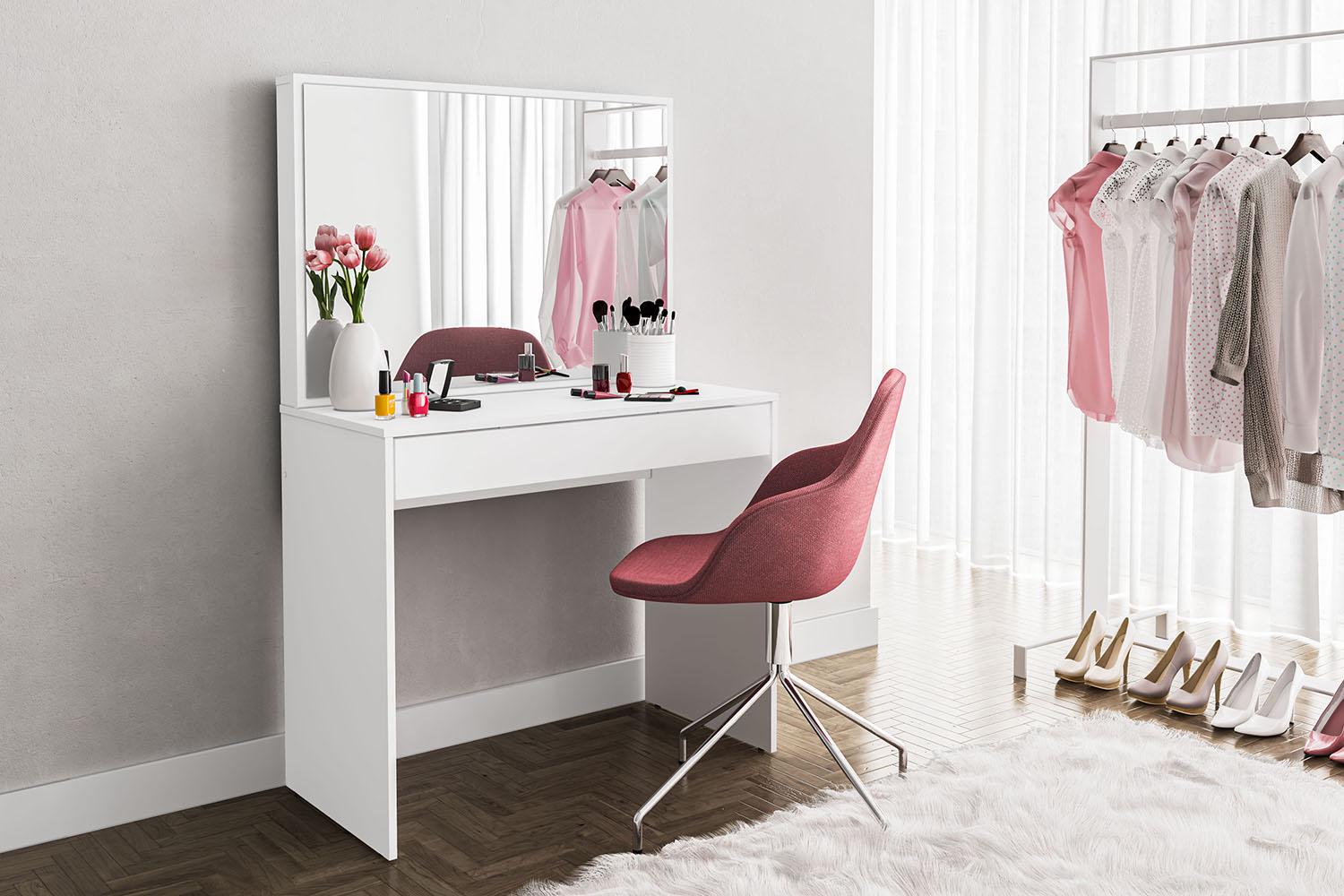 Polifurniture Virginia Modern Vanity Desk， White Finish