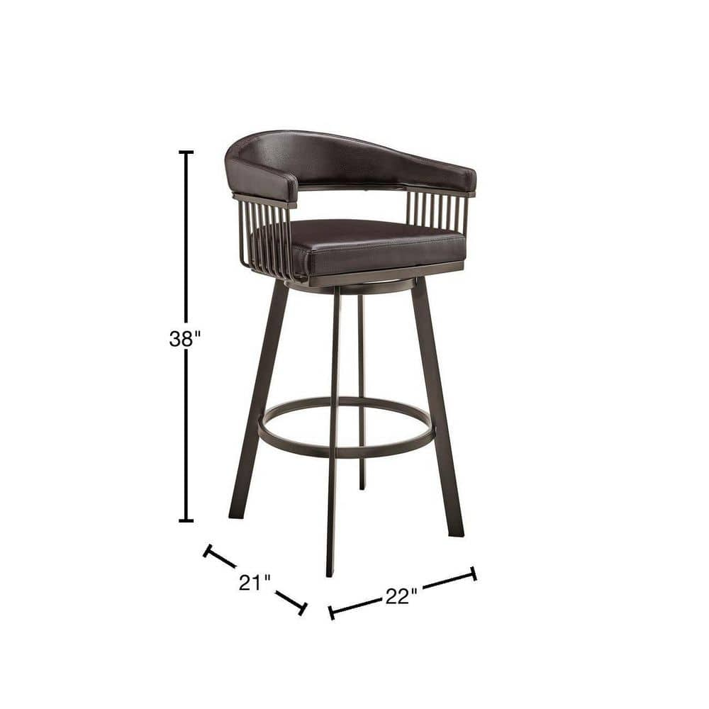 Armen Living Bronson 30 in. Bar Height Low Back Swivel Bar Stool in Java Brown and Chocolate Faux Leather 721535761876