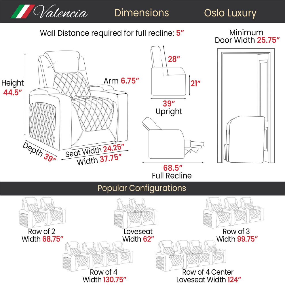 Valencia Oslo Luxury Edition Home Theater Seating Row of 5 Loveseat Left Onyx   Theater Seating   by E VISION INTL INC.  Houzz