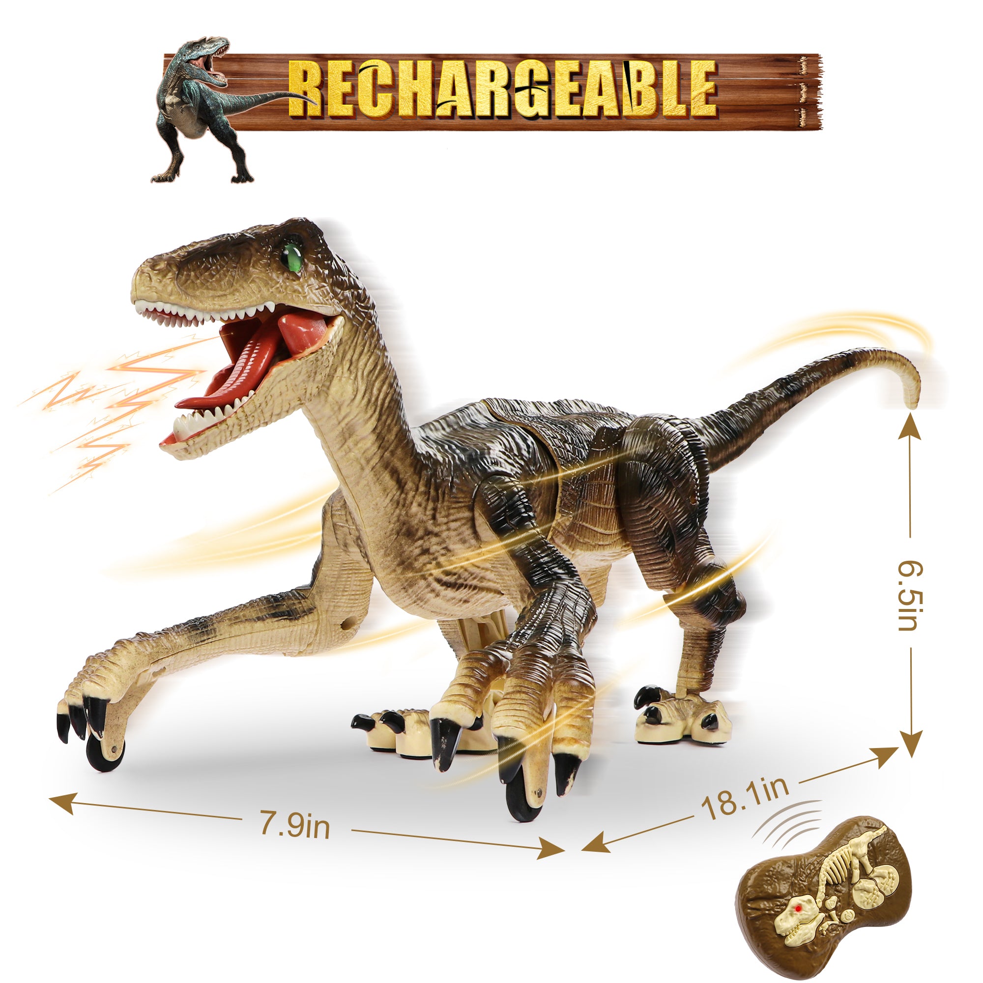 Hot Bee Remote Control Dinosaur Toys， Jurassic Roaring Sound Walking Velociraptor RC Toys for Kids 4+ Boys