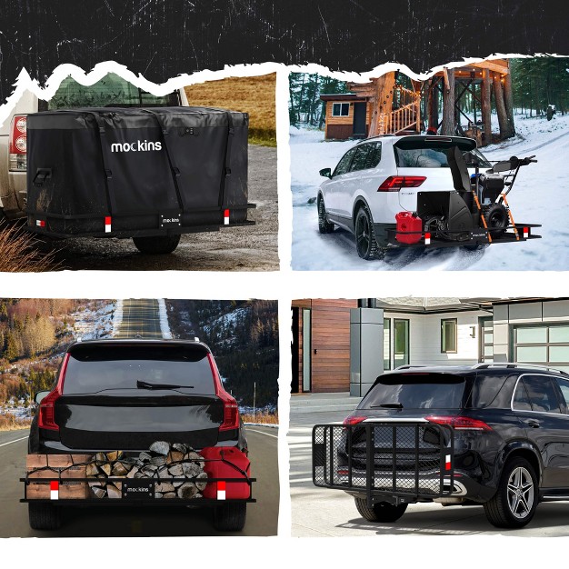 Mockins Xl Hitch Mount Cargo Carrier Basket 60x24x6 quot 25 Cu Bag 500 Pound Capacity Black