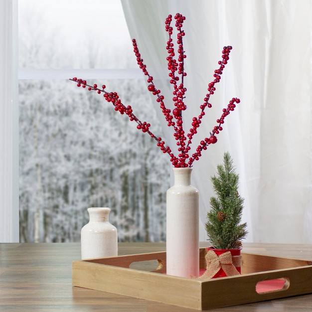 25-inch Red Berries Artificial Christmas Twig Branch Spray