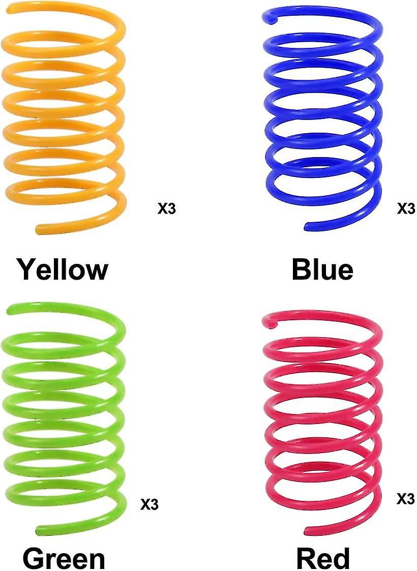 12 Pieces Colorful Spring Cat Toy， Interactive Plastic Spiral Springs Toy