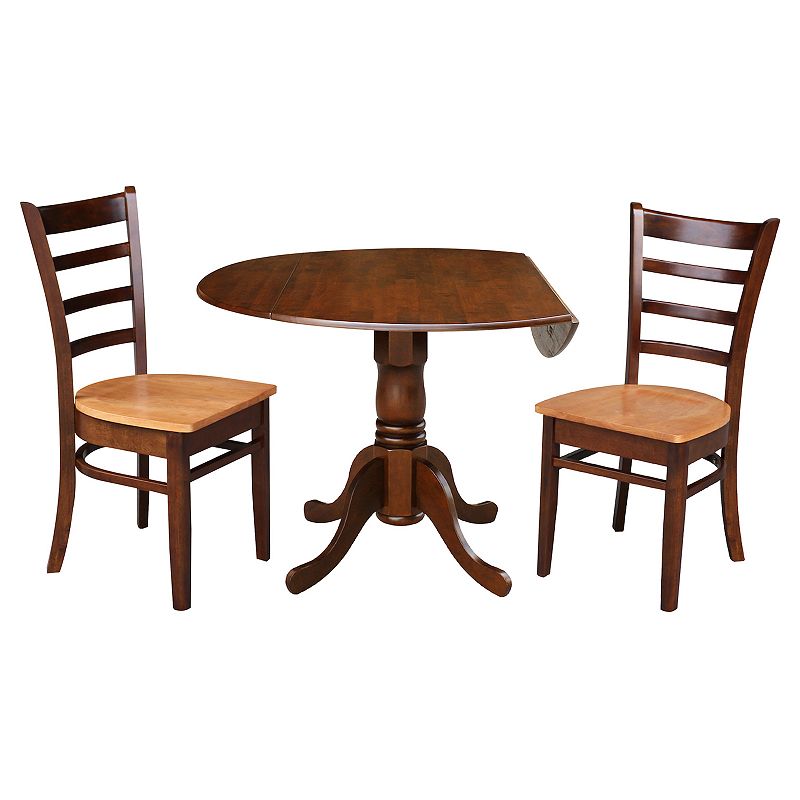 International Concepts Drop Leaf Dining Table and Two Tone Chair 3-piece Set