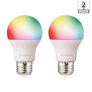 EcoSmart 60-Watt Equivalent A19 CEC Color Changing LED Light Bulb (2-Pack) 11A19060WRGBW21