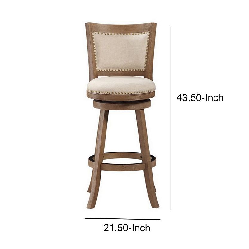 Nailhead Trim Round Barstool with Padded seat and Back， Brown and Beige