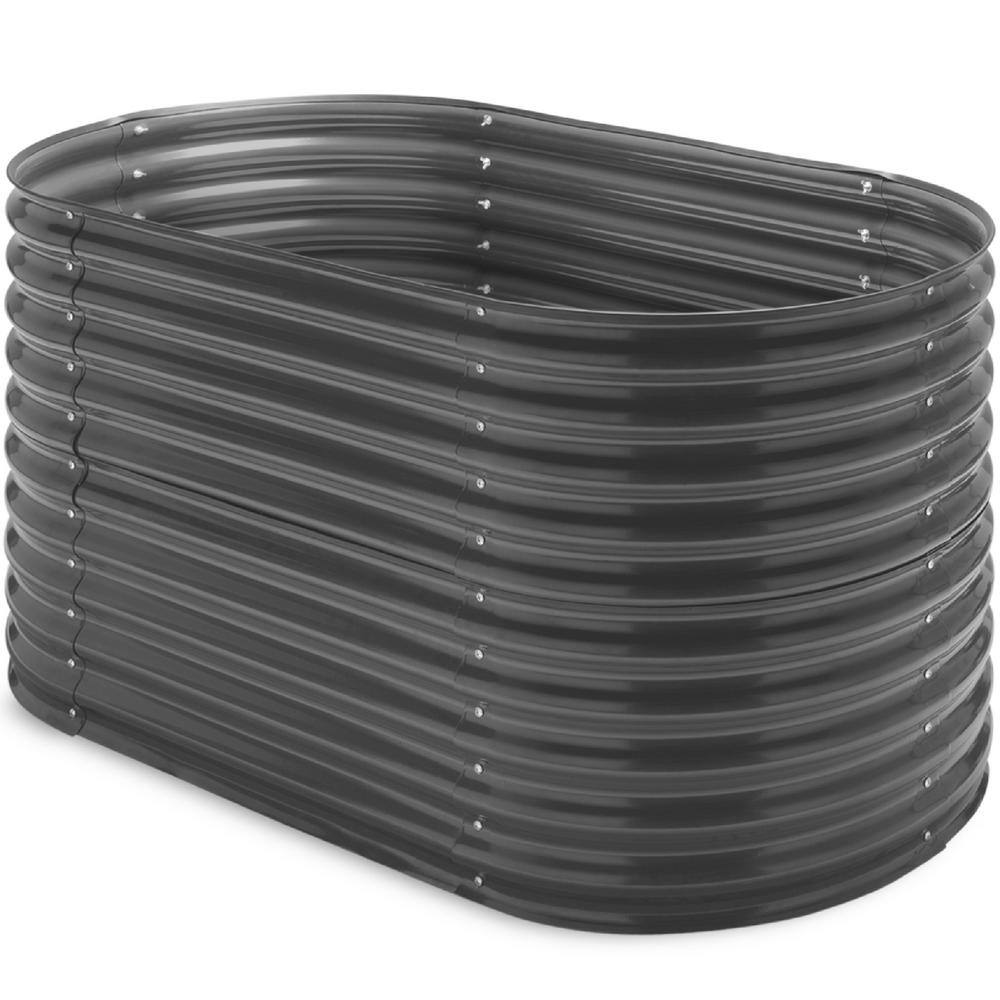 Best Choice Products 5.25 ft. x 2.7 ft. Oval Steel Raised Garden Bed Customizable Outdoor Planter for Gardening Plants in Dark Gray SKY6415