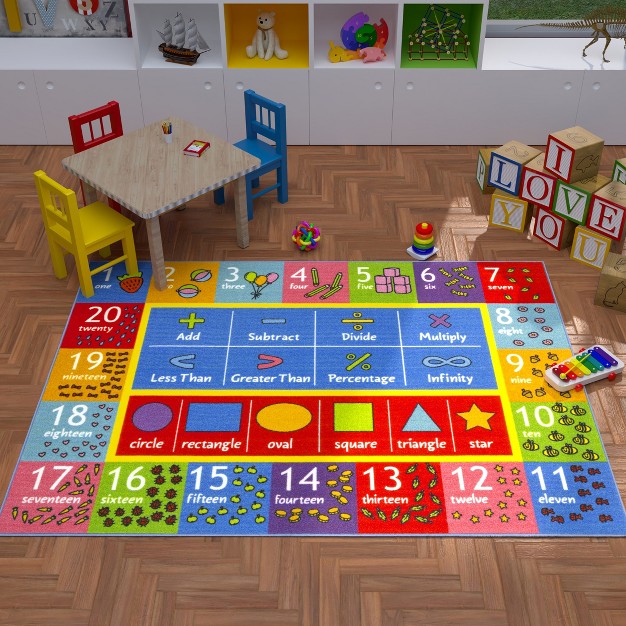 Kc Cubs Boy amp Girl Kids Math Symbols Numbers amp Shapes Educational Learning amp Fun Game Play Area Nursery Bedroom Classroom Rug Carpet