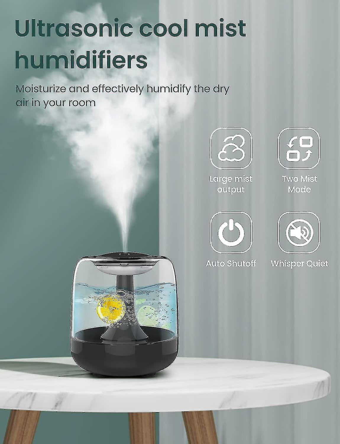 Humidifier， Usb Ultrasonic Air Humidifier 440ml With Colorful Night Light， Auto Shut Off， 2 Mist Modes (black)