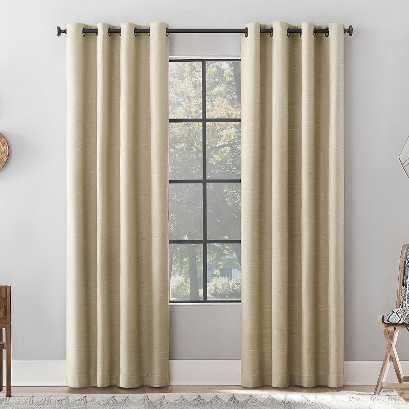 Archaeo Textured Linen Blend Total Blackout Grommet Top Single Curtain Panel