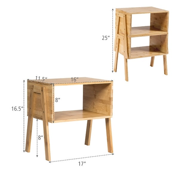 Nightstand Set of 2 Bamboo Stackable Bedside Table with Storage Shelf