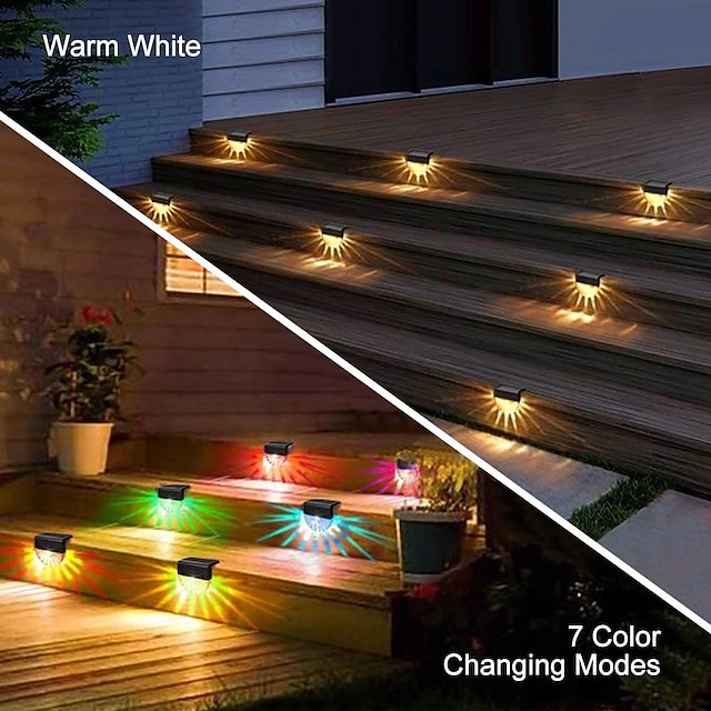 2/4pcs Solar Fence Lights  Outdoor Deck Lights Warm White Waterproof RGB 2 Modes Garden Lights Villa Patio Decoration Landscape Fence Stair Lights