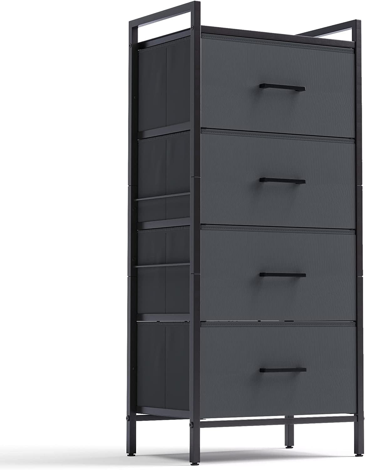 LINSY HOME 4 Fabric Drawers Dresser, Lightweight Storage Cabinet with Handles,Black