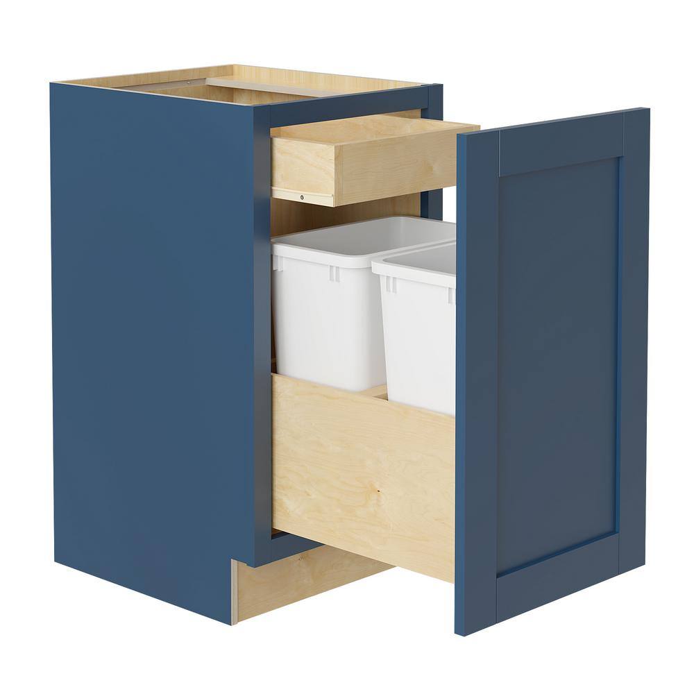 Home Decorators Collection Washington 18 in. W x 24 in. D x 34.5 in. H Blue Thermofoil Plywood Shaker Stock Assembled Trash Can Kitchen Cabinet B2DWB18-WVB