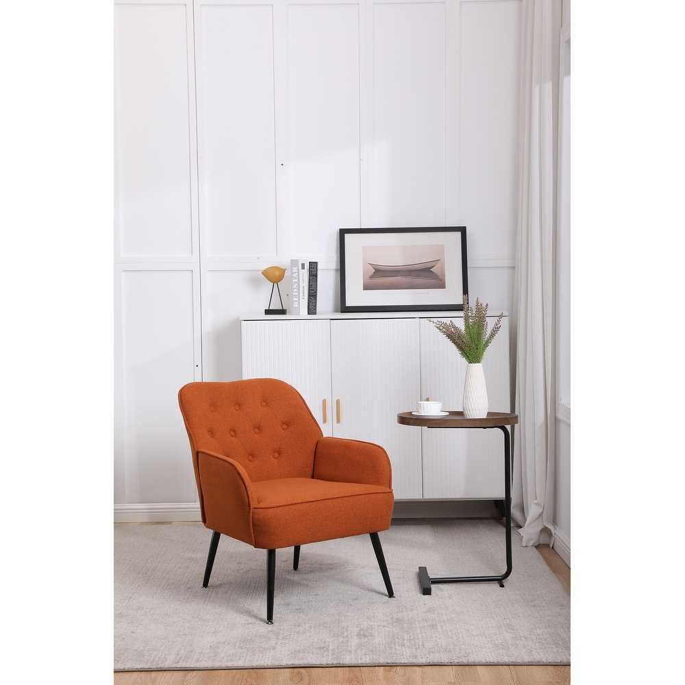 Modern Sloped Arms Armchair Orange Velvet Barrel Chair Lounge Chairs Button Tufted Dining Desk Chairs Single Sofa Side Chairs