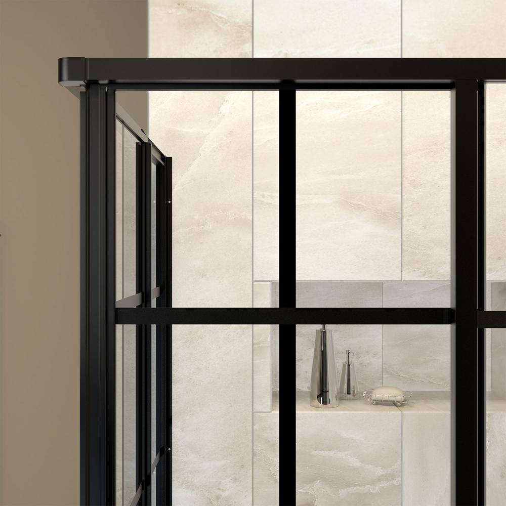 DreamLine French Corner 40-12 in. D x 40-12 in. W x 72 in. H Framed Corner Sliding Shower Enclosure in Satin Black SHEN-8140400-89