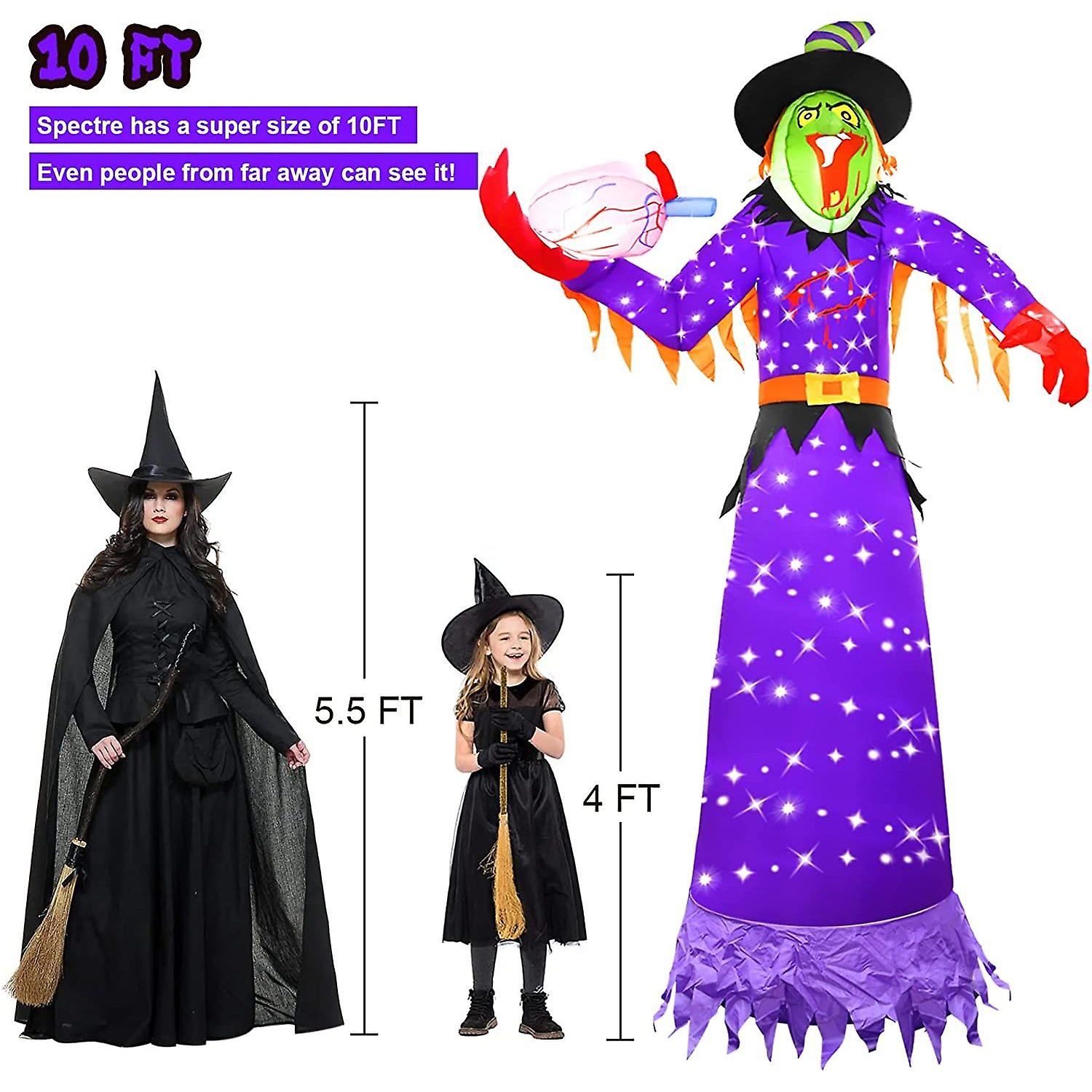 10ft Halloween Inflatables Witch Outdoor Decoration Light With 220lt Build-in Cool White Led Lights， Scary Witch Blow Up Halloween Decorations Outdoor