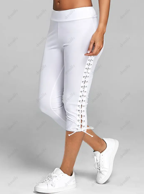 Space Dye Print Lace Up Roll Up Sleeve T Shirt And Skinny Capri Leggings Casual Outfit