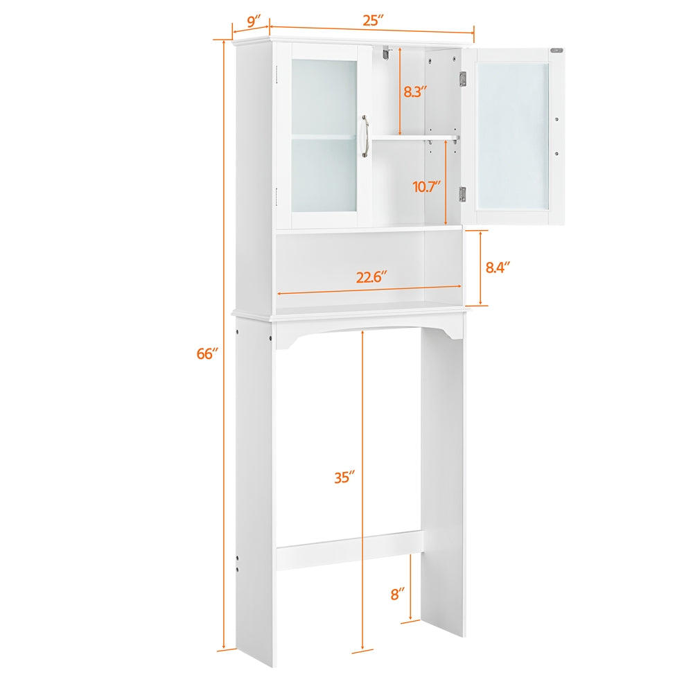 Topeakmart Over-the-Toilet Storage Cabinet with 2-Door Tempered Glass Cabinet, White