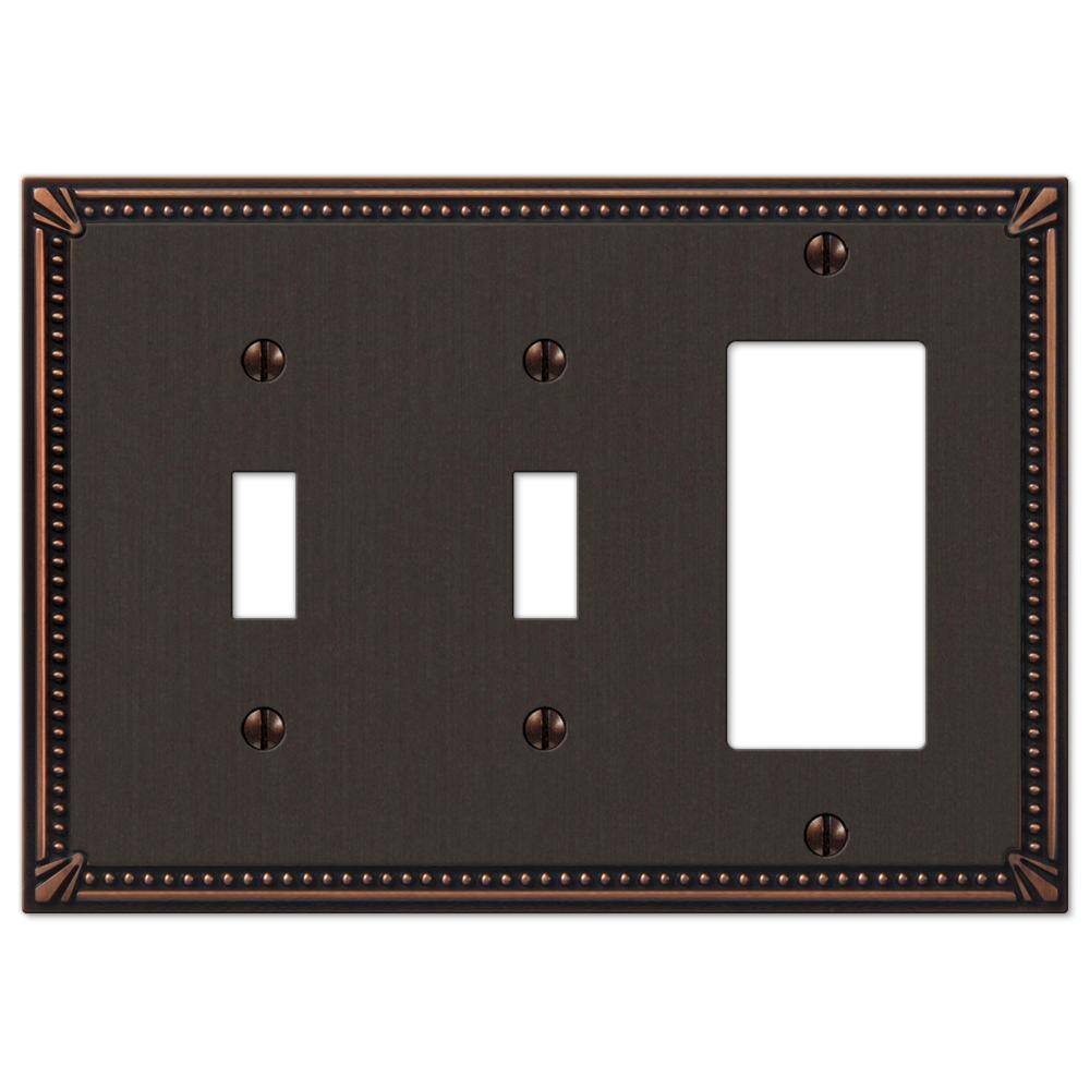 AMERELLE Imperial Bead 3 Gang 2-Toggle and 1-Rocker Metal Wall Plate - Aged Bronze 74TTRDB