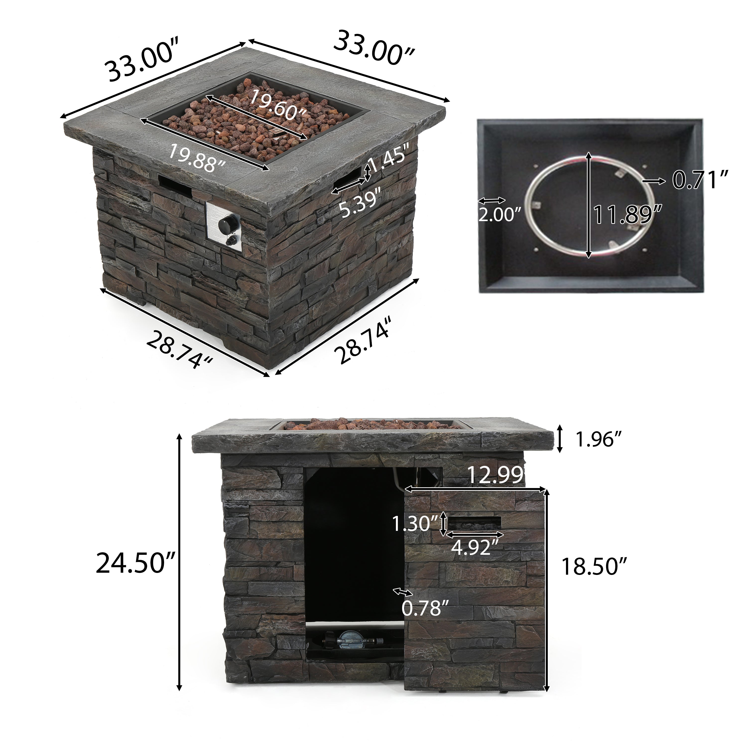 Stonecrest 40,000 BTU Propane Gas Firepit (Square)