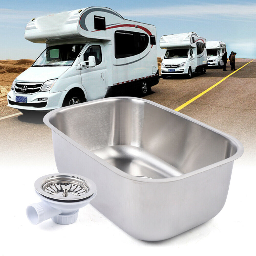 Wuzstar RV Caravan Camper Hand Wash Basin Sink Rectangular RV Kitchen Sink W/ Accessories 304 Stainless Steel