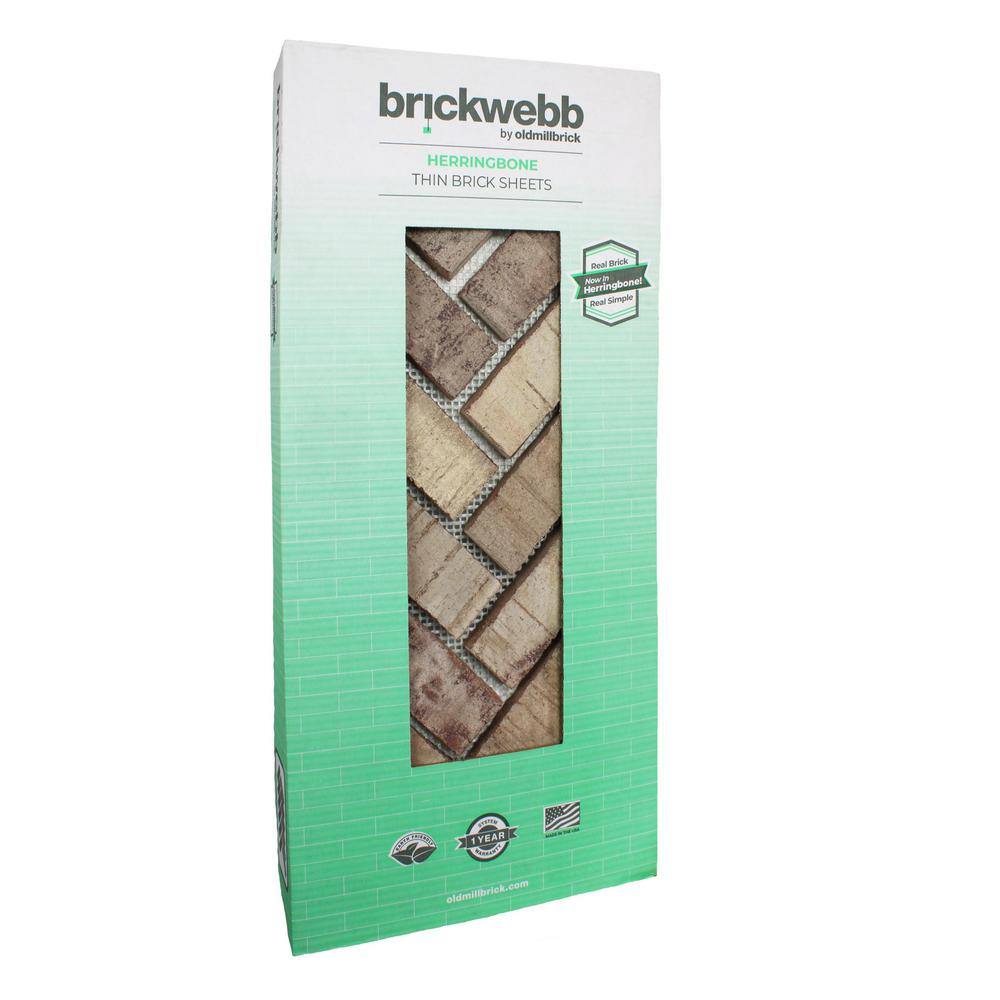 Old Mill Brick 7.625 in. x 12.5 in. x 0.625 in. Brickwebb Herringbone Vintage Oak Thin Brick Sheets (Box of 4-Sheets) BWH-370015CS